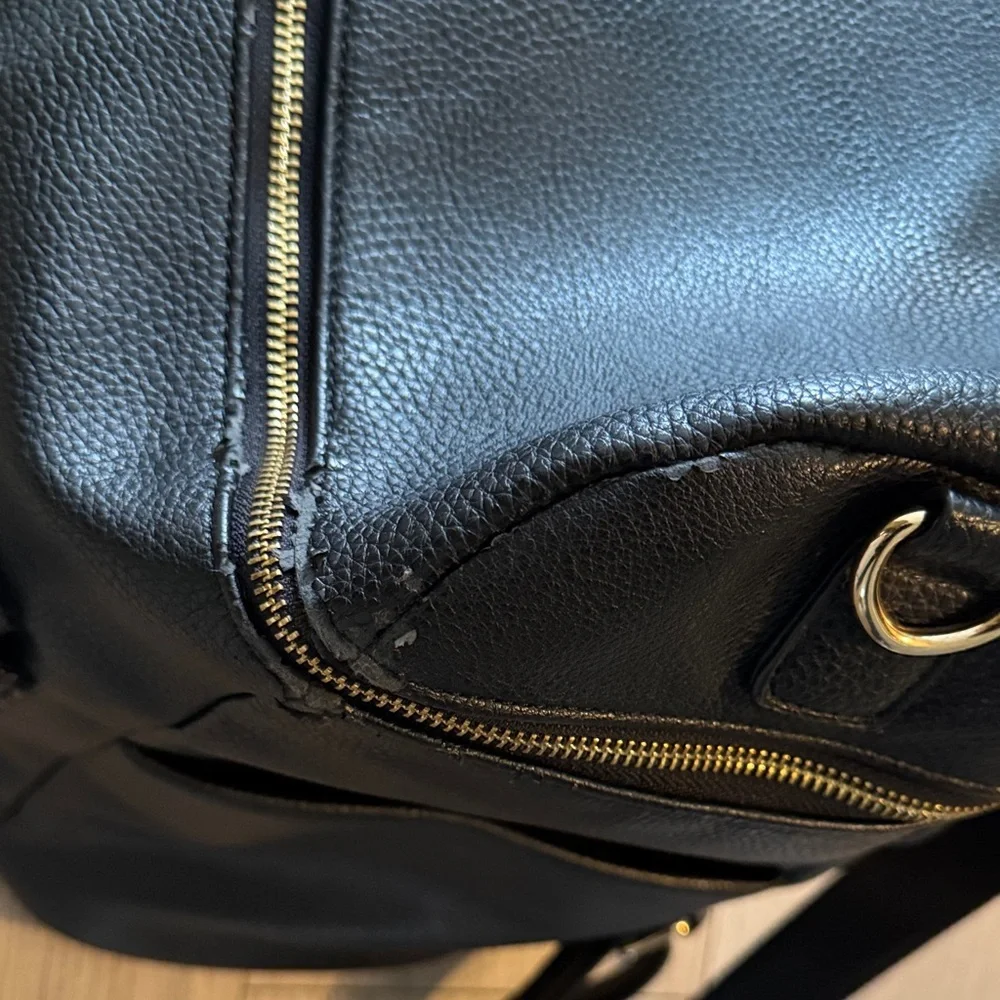 Luli Bebe Black Quilted Leather Backpack Diaper bag Tote with Gold Hardware